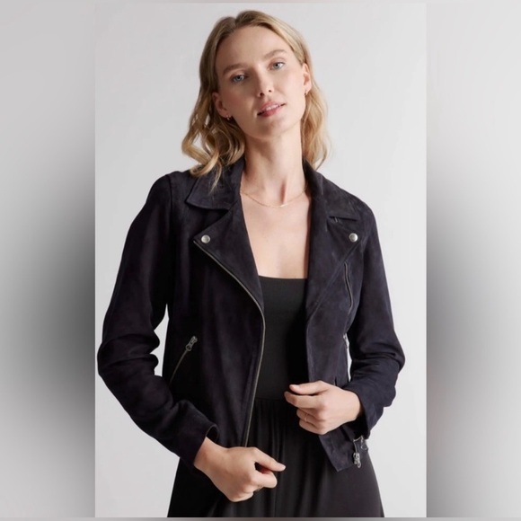Quince 100% Suede Biker Jacket in charcoal size M - Picture 2 of 16